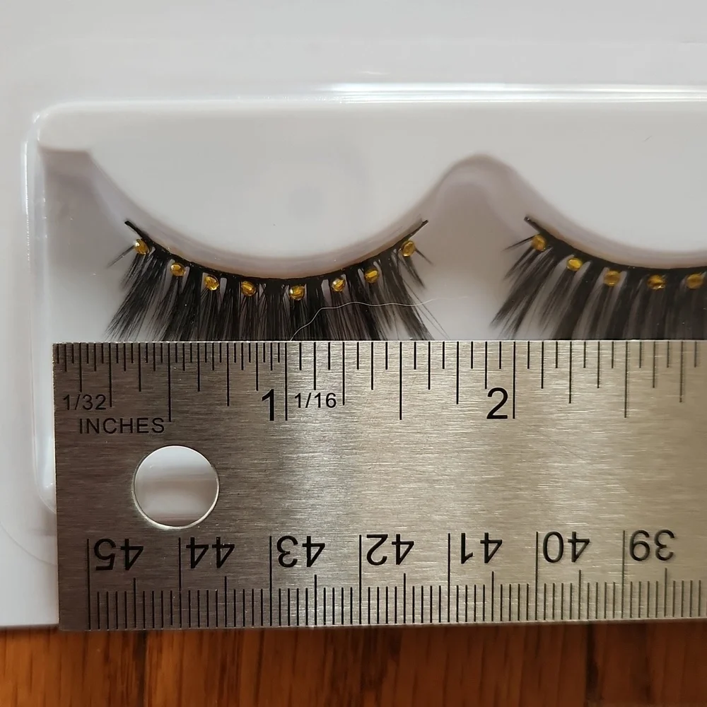 Elegant Black False Eyelashes, With Gold Bling, 3 Sets
